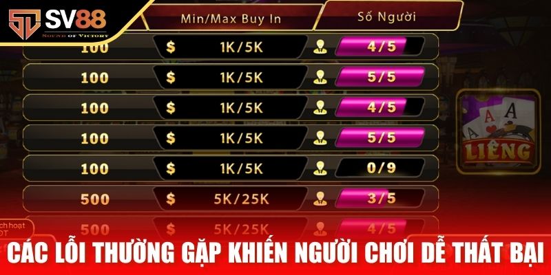 Các lỗi thường gặp khiến người chơi dễ thất bại